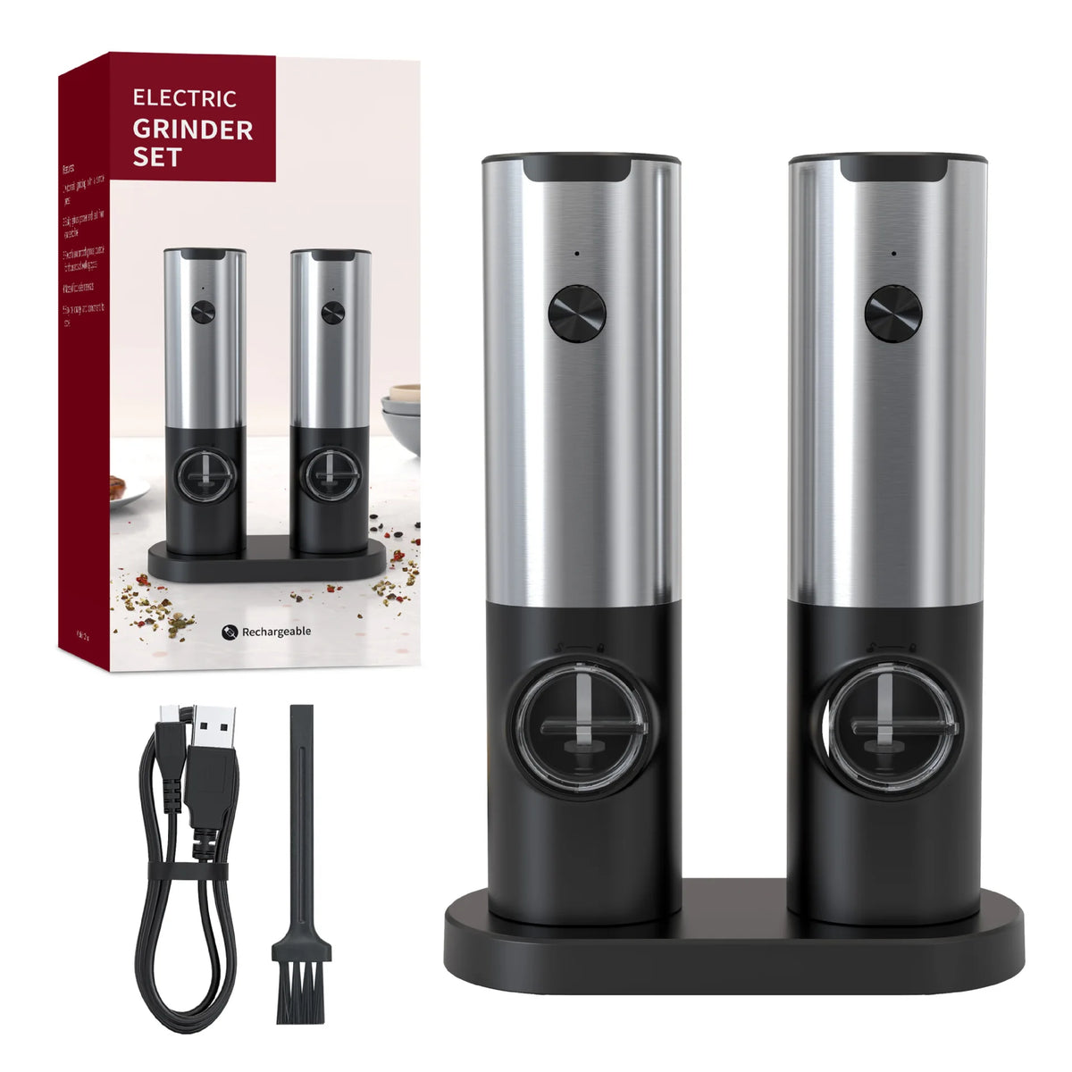 USB Rechargeable Salt and Pepper Grinder Set Electric Salt and Pepper Grinder Kitchen