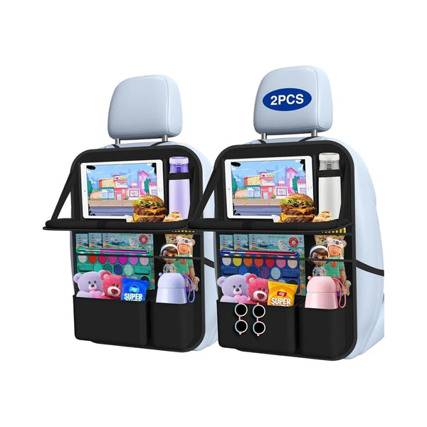 Car Backseat Organizer 9 Storage Pockets Tablet Holder Kick Mats Seat Protector Essential