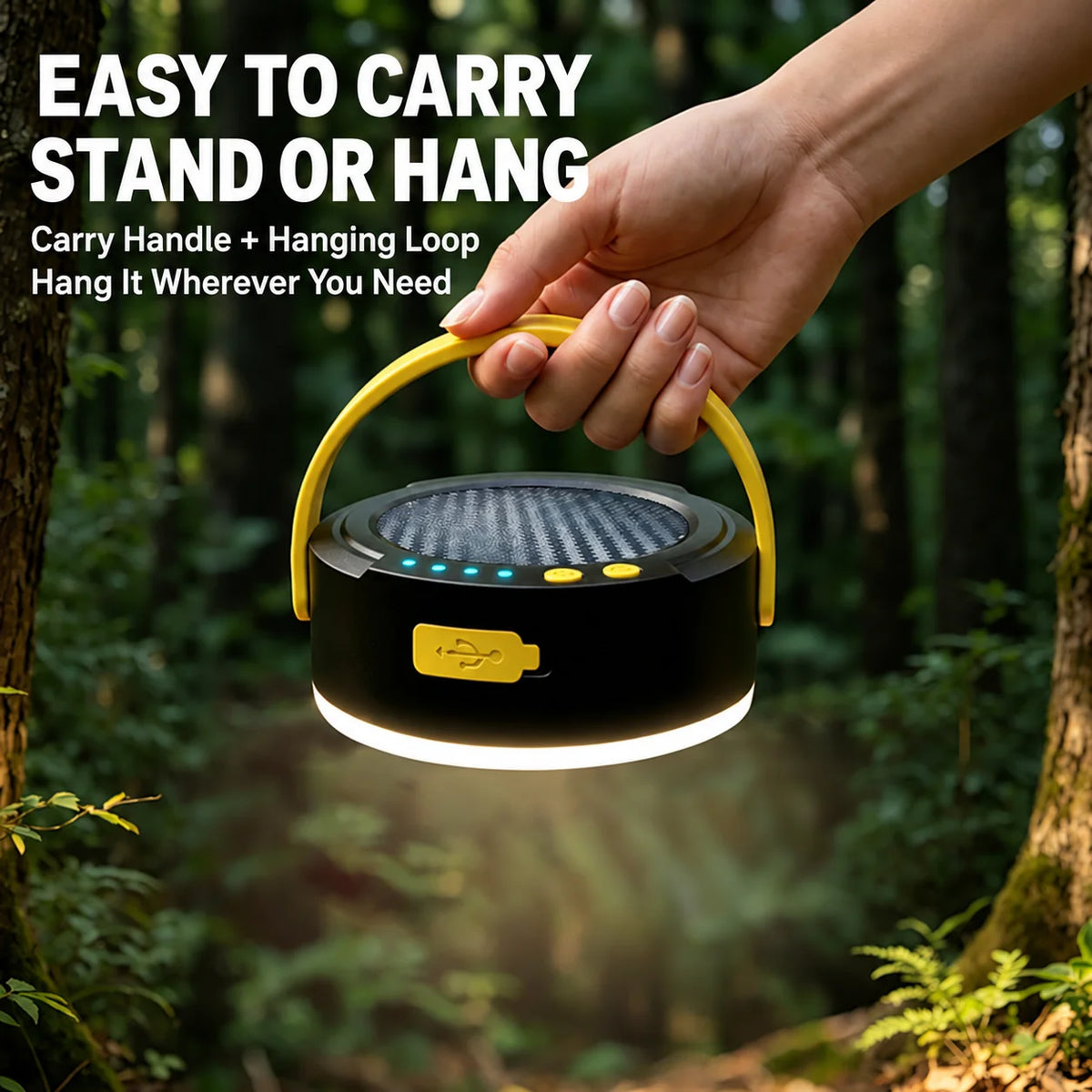 Solar Camping Lantern Type-C Rechargeable Waterproof IP67 Collapsible Tent Light