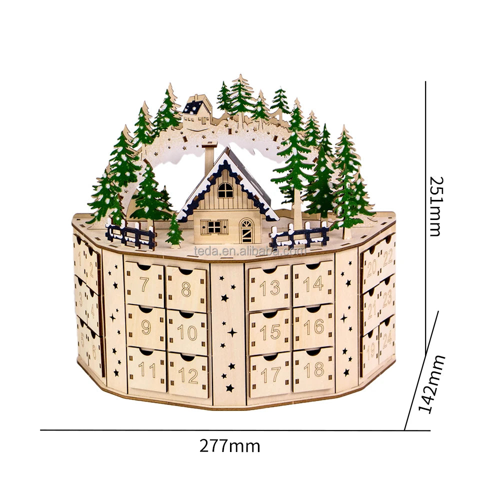 LED Christmas Wooden Advent Calendar December 1st Countdown for Kids Christmas Gift