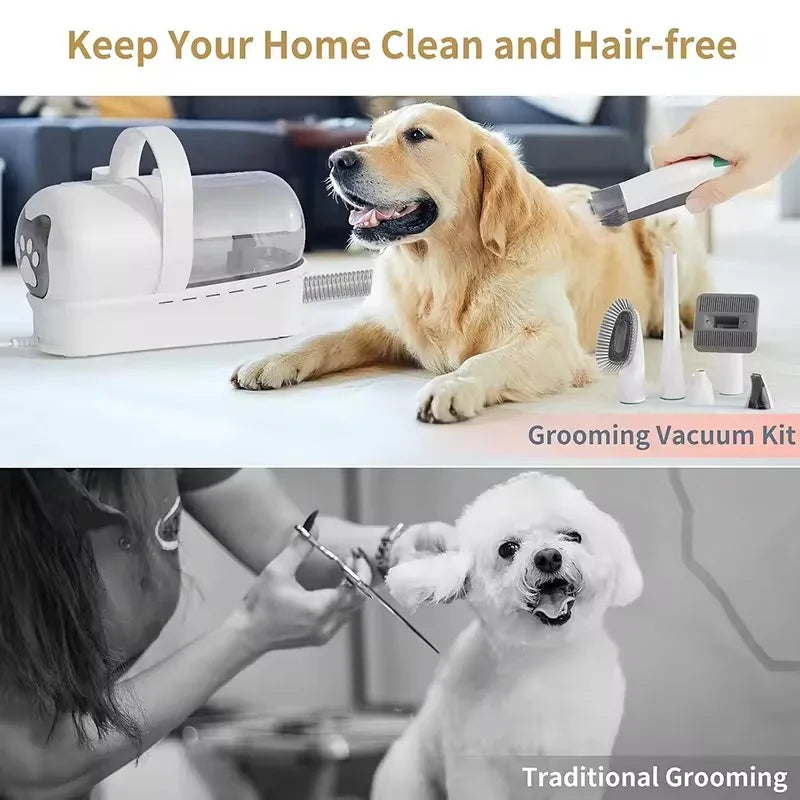 Dog Grooming Vacuum Kit 7-in-1 Pet Clipper With Nail Grinder Hair Trimming & Combing Low