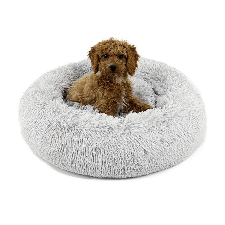 YangyangPet Fluffy Polyester Fiber Removable Cover Round Cozy Calming Donut Dog Bed