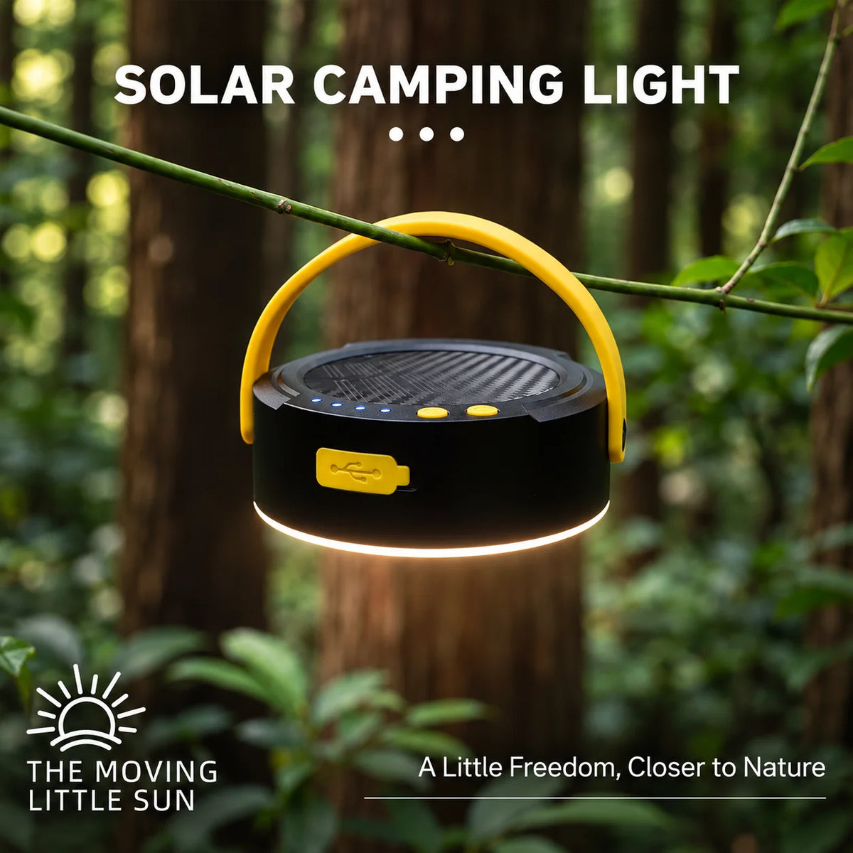 Solar Camping Lantern Type-C Rechargeable Waterproof IP67 Collapsible Tent Light