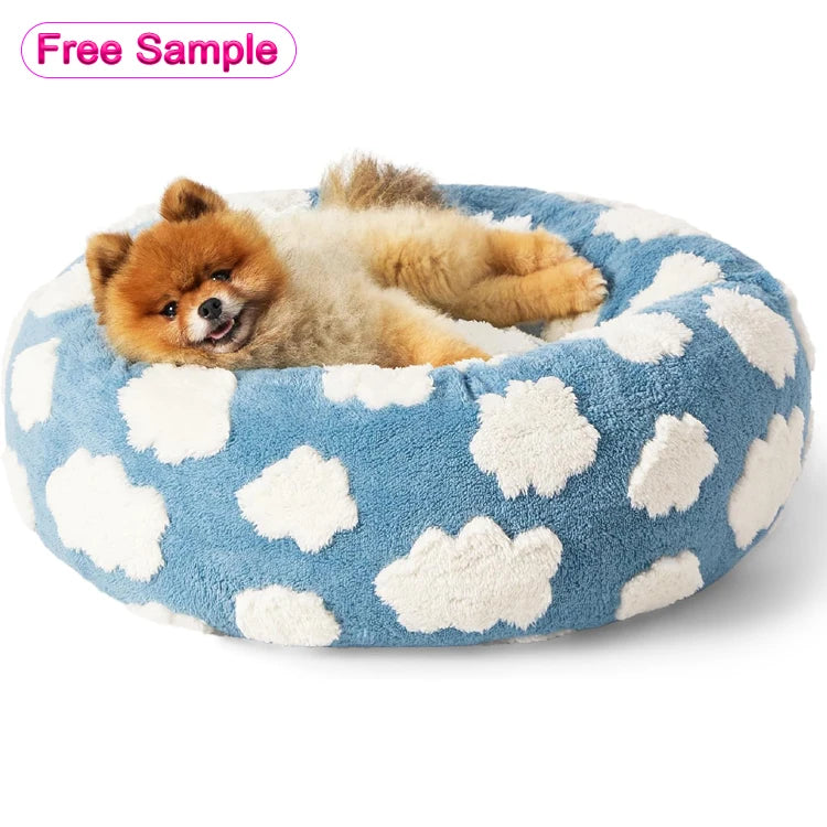 Long Faux Fur Donut Dog Bed, Round and Super Soft for Winter Naps