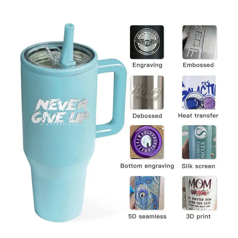 40 Oz New Simple Leak Proof Travel Tumbler With Handle and Straw Lid Vacuum Mug