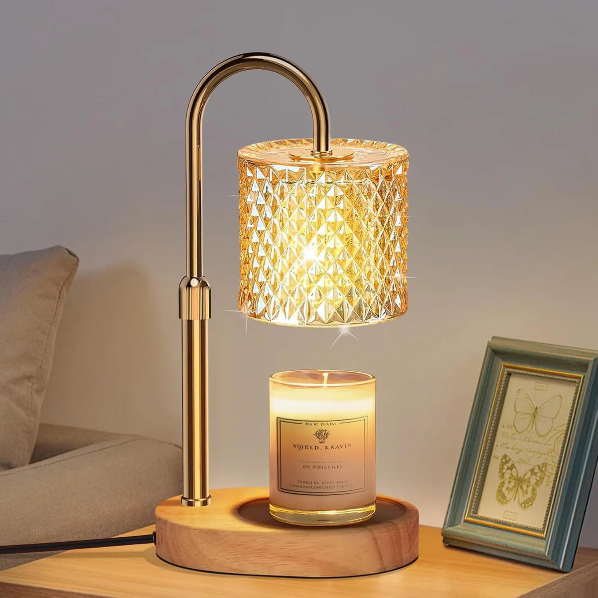 Adjustable Glass Candle Warmer Lamp Aromatherapy Table Light with Timer Dimmer for Home