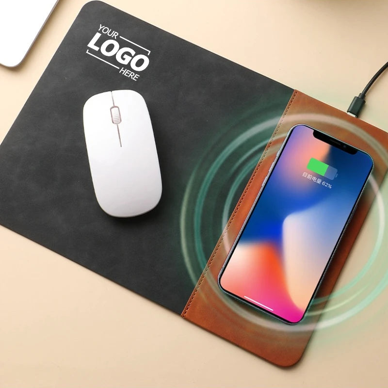 15W Fast Wireless Charging Mouse Pad, Small PU Leather Non-Slip Desk Mat with for Office