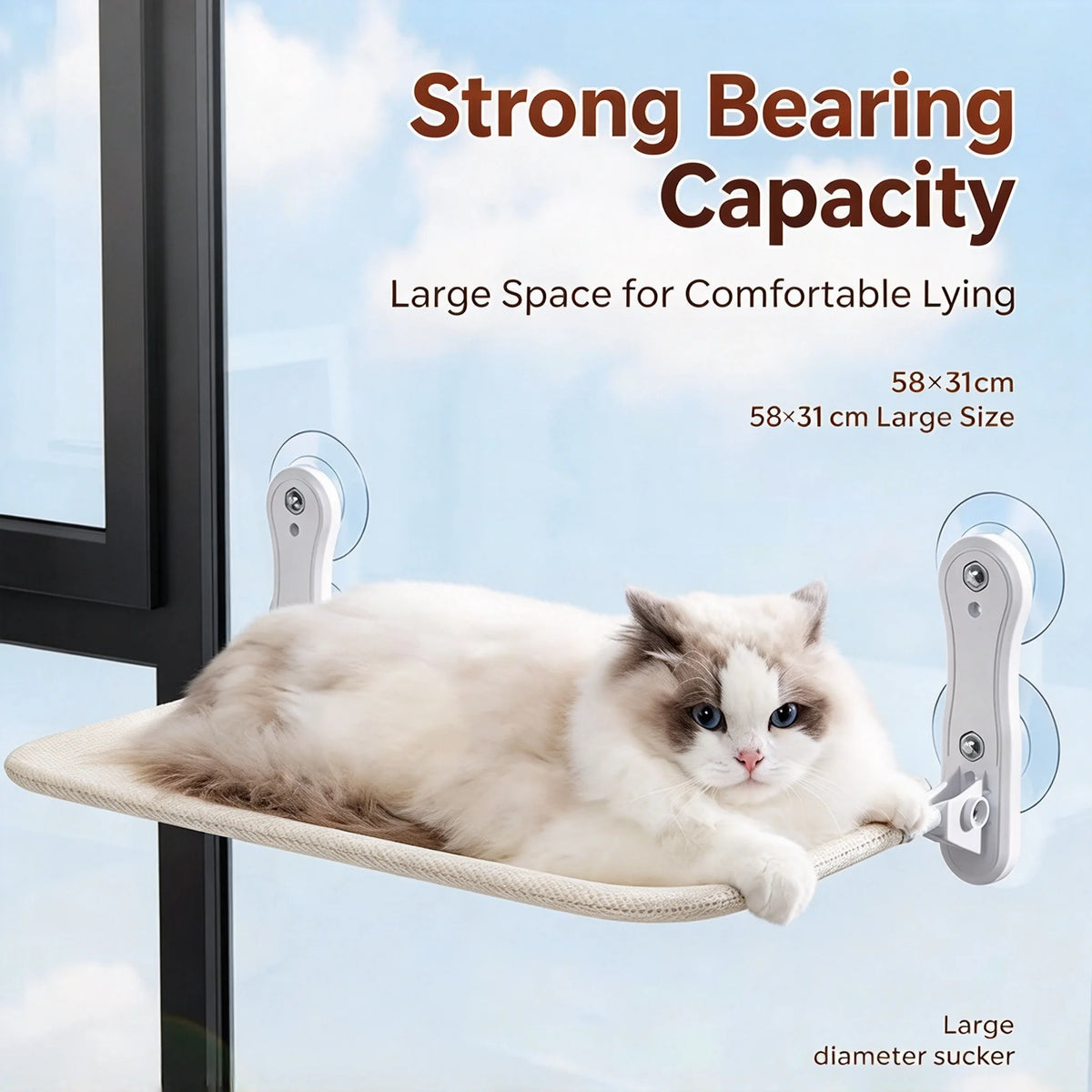 Luxury Cat Window Perch Suction Cup Hammock Bed with Removable Washable Cover Indoor