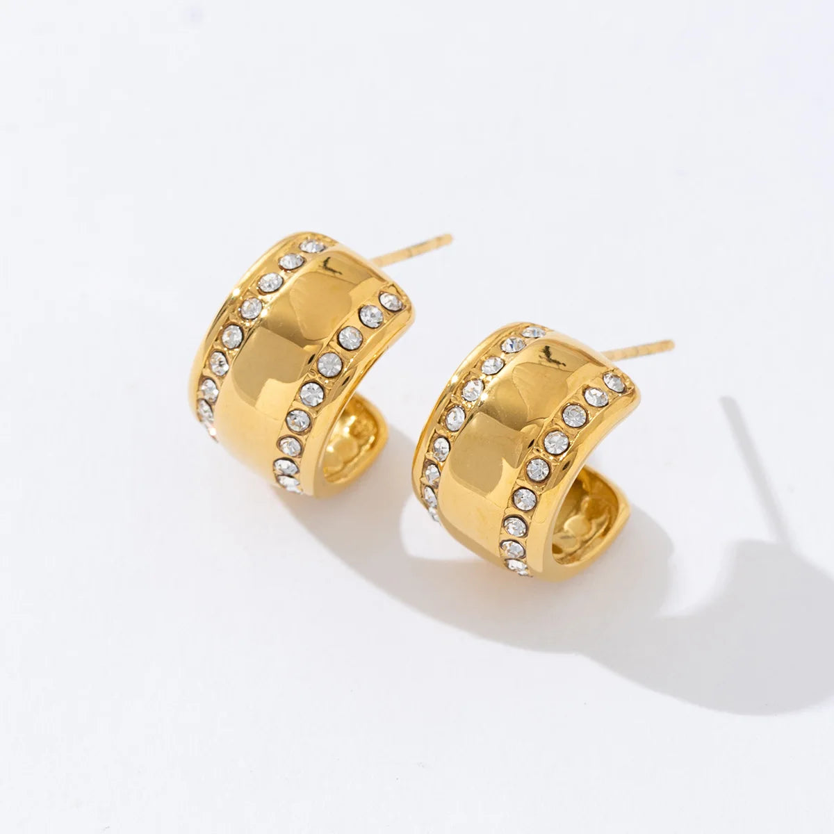 Custom Fashion Jewelry Designer Stainless Steel Earrings Female Diamond 18K Gold Plated