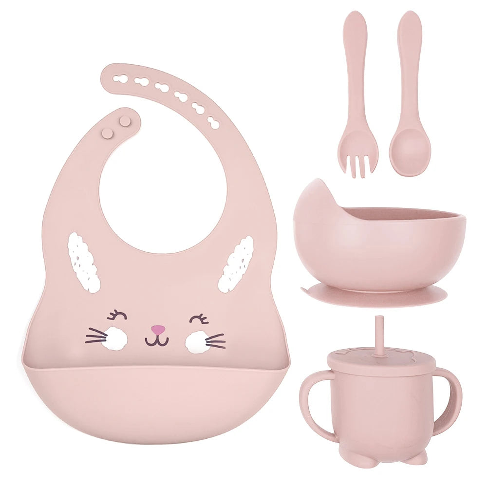 8pc Bebe Silicone Feeding Set Toddler Weaning Set Suction Bottom Infant Dining Tableware