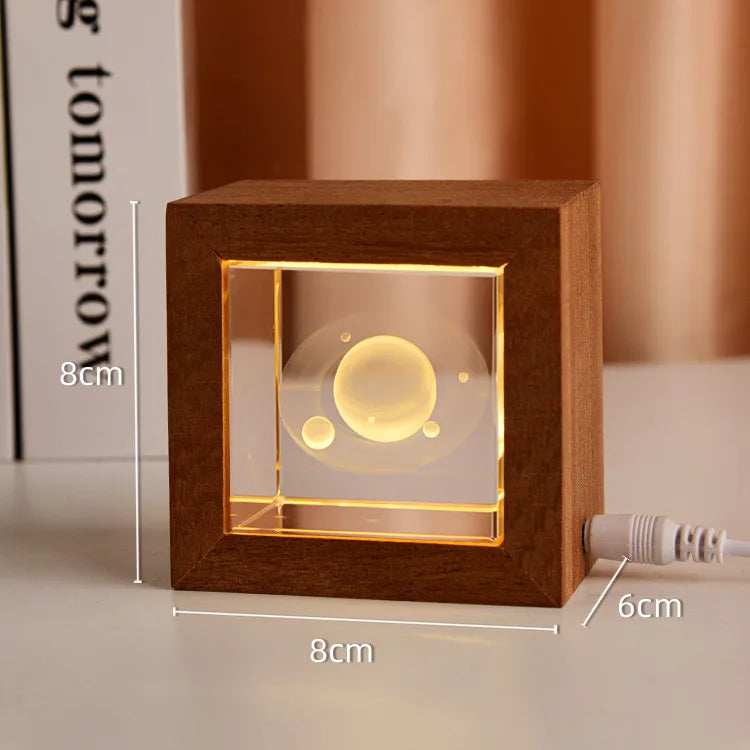 Crystal Cube Creative Ornaments Handmade Laser Engraved Fairy Style 3D Night Lights