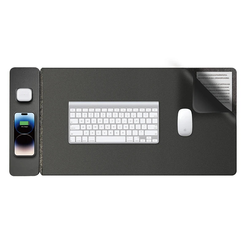 Detachable Magnetic Fast 15W Wireless Charging PU Leather Desk Mat Mouse Pad Water