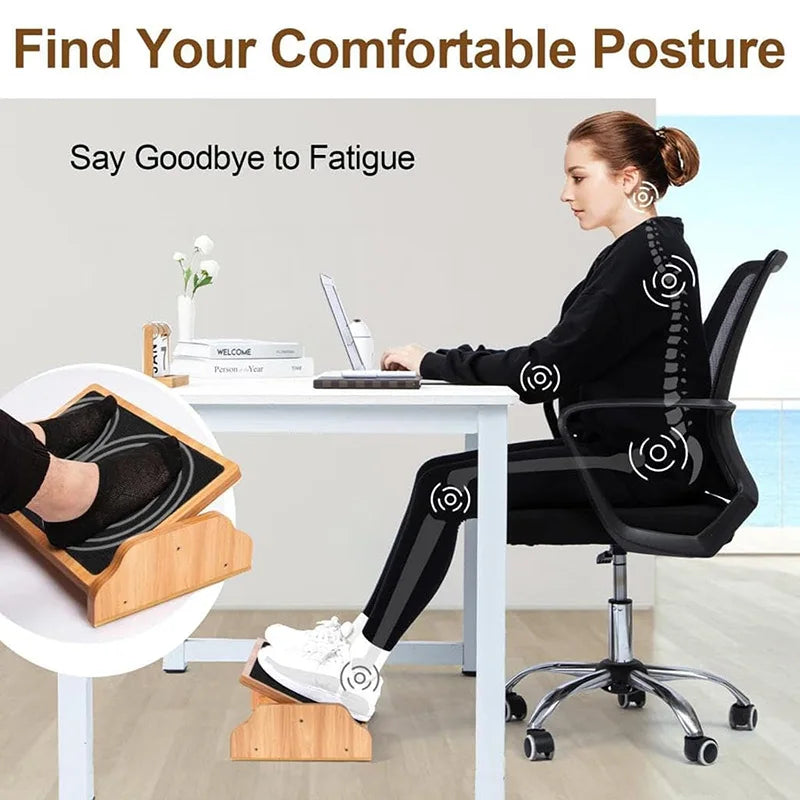 Bamboo Rocking Foot Rest Modern Ergonomic Adjustable Stool with Non-Slip Surface