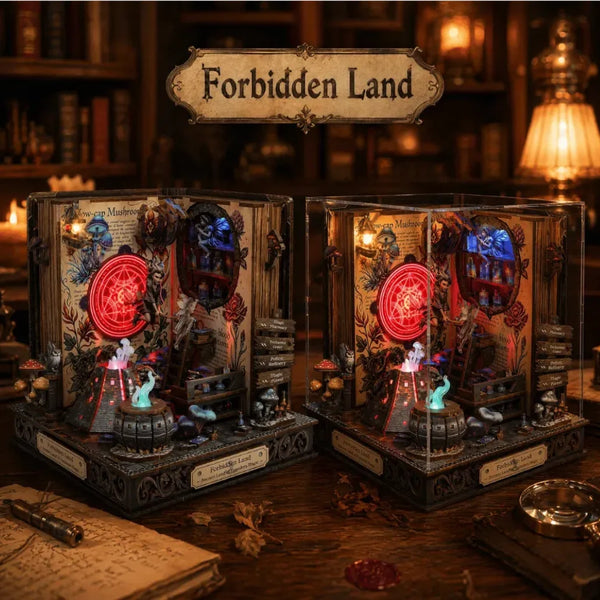 Magic Forbidden Land Book Nook DIY Miniature House Kit Wooden Puzzle Shelf Insert Diorama