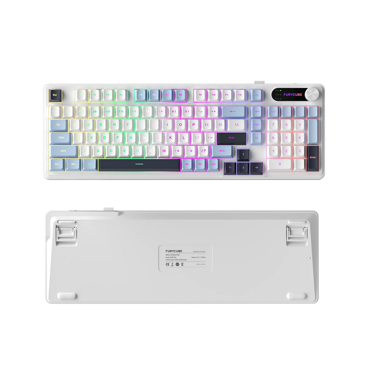 98 Keys Detachable Wired/Wireless Membrane Mechanical Feel Keyboard RGB with PBT Side-Lit