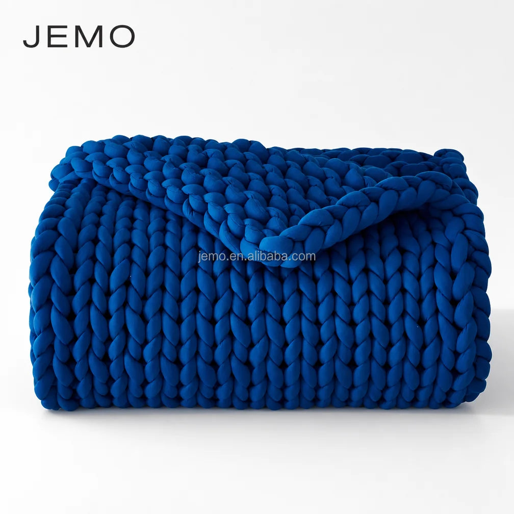 Handmade Premium Chunky Knitted Weighted Blanket for Anxiety Relief, Breathable Cotton