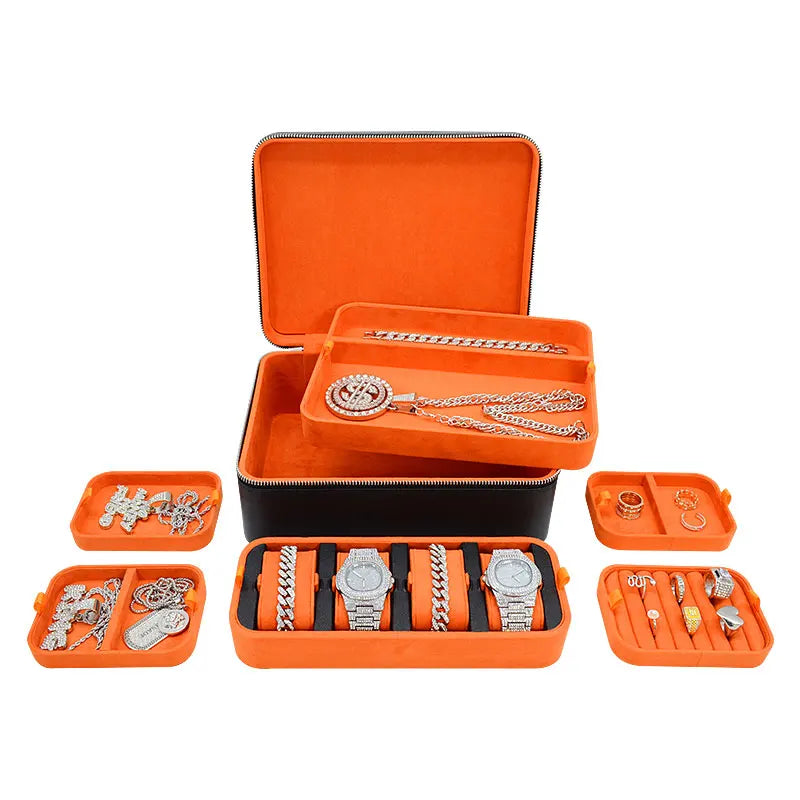 Portable Luxury Travel Jewelry Organizer Large Capacity PU Leather Jewelry Box Set