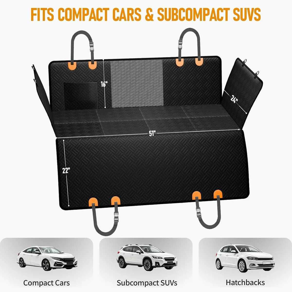 Dog Car Seat Cover for Rear Seat with 8-Piece Bottom Support, Non-Slip