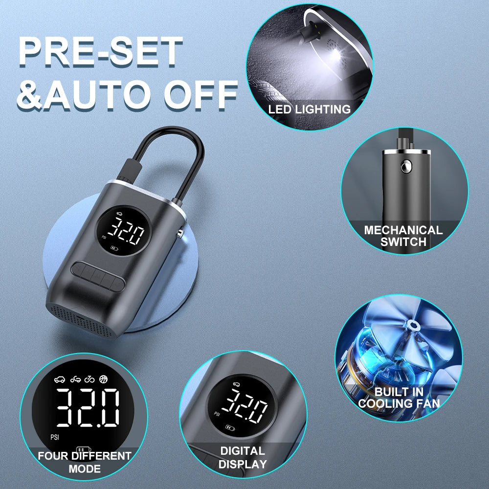 Automatic Rechargeable Electric Mini Digital Wireless Portable Cordless Tyre Inflator Car