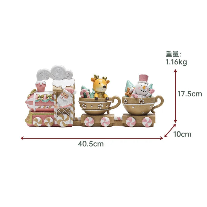 Christmas Three Festival Small Train Ornament Gingerbread Deer Snowman Tea Cup Desktop