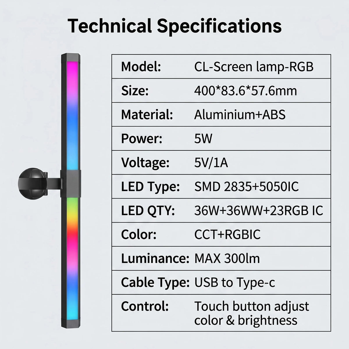 Dimmable Eye Protective No Screen Glare Monitor Lamp Smart LED Computer USB Powered LED