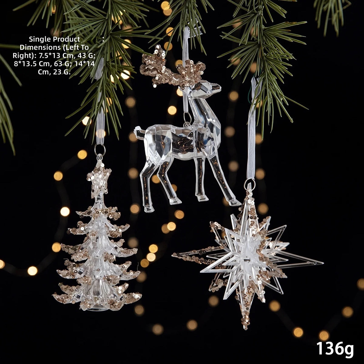 Christmas Ornaments Sequins Acrylic Transparent Snowflake Pendant Hanging Decor Christmas