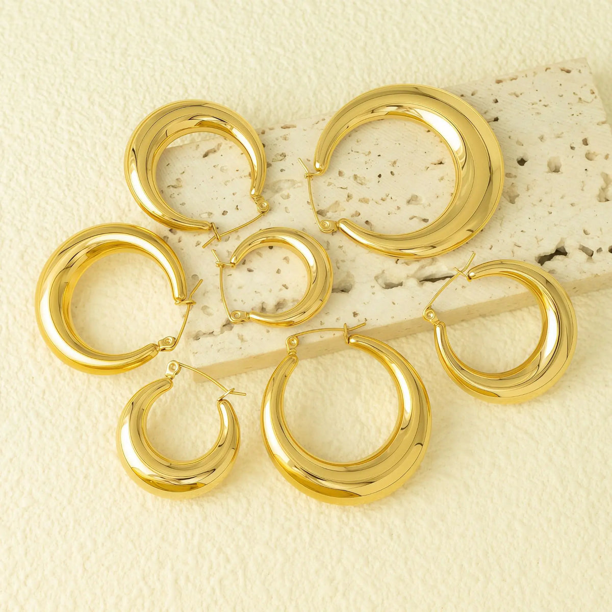 Charm Chunky Hoop Earrings Stainless Steel Metal 18K Gold Plated Waterproof Huggie
