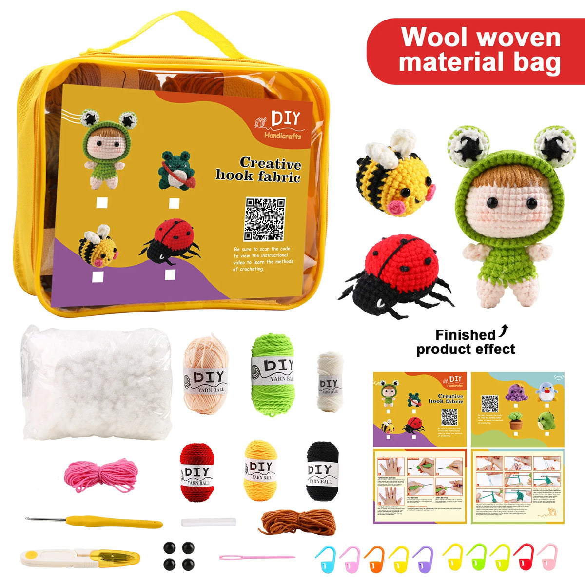 Animal Crochet Kit for Beginners DIY Amigurumi Starter Kit with Yarn Hook
