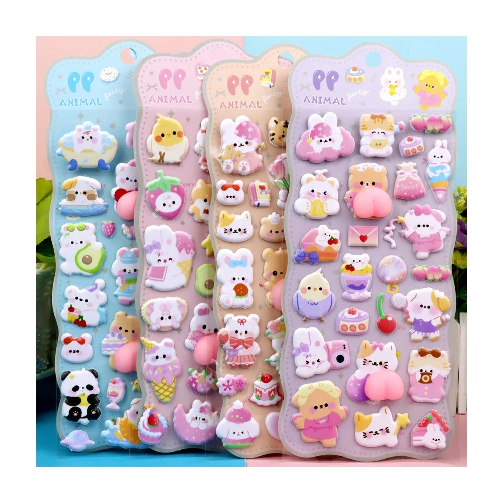 Cartoon Animal Decals Phone Decorative Cut Adhesive Soft Puffy Cute Pinching Fun (Pack of 3)