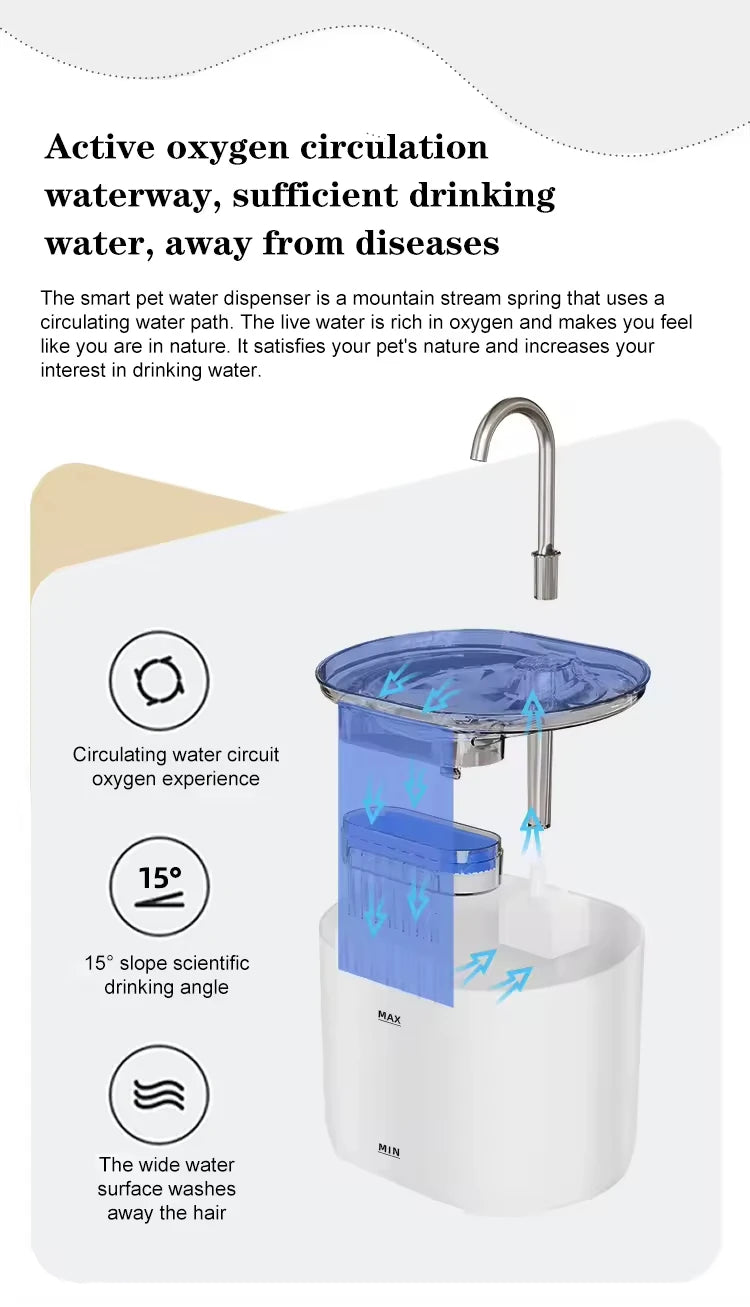 Stainless Steel Automatic Detachable Rounded Pet Water Fountain for Dogs and Cats 2.2L