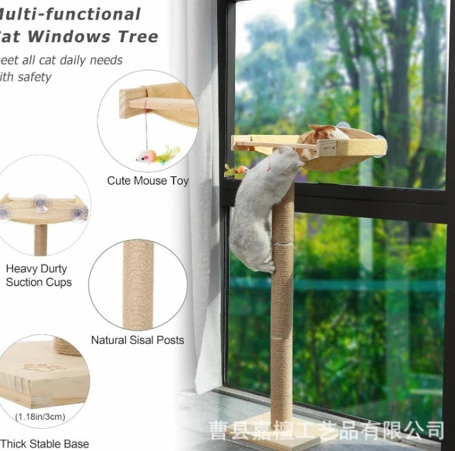 Modern Plush Wooden Cat Climbing Scratcher Inside Cat Climber Perch Hammock Cat Sleeping
