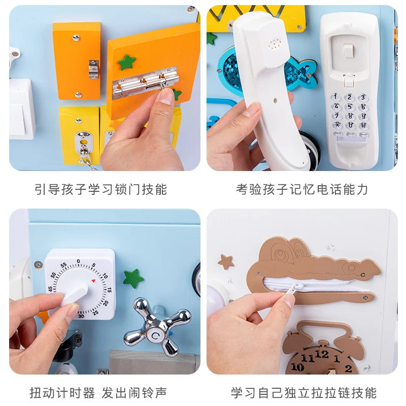 Busy Activity Cube Activities Toys Wooden Educational Montessori Baby Busy Board