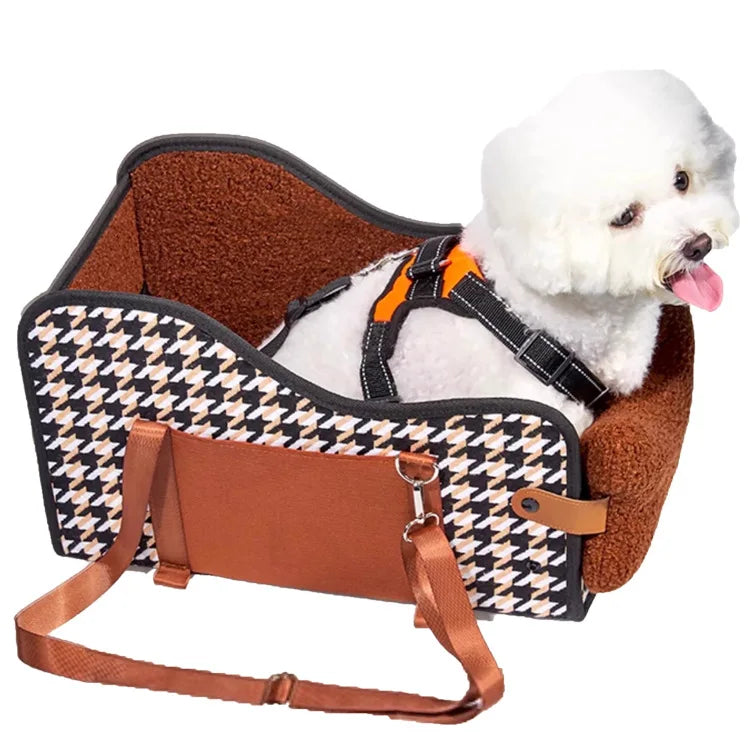 Dog Car Seat Bed with Hard Bottom, Open-Top or Lidded Pet Travel Seat