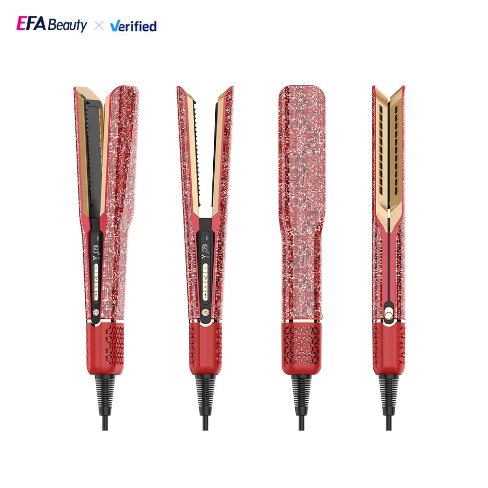 Professional Steam Hair Straightener with Ceramic Brush