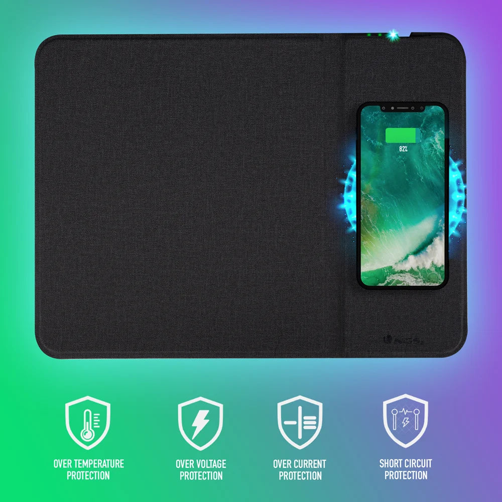 Fast 15W Wireless Charging Desk Mat with Wrist Rest Cartoon Design Leather Waterproof