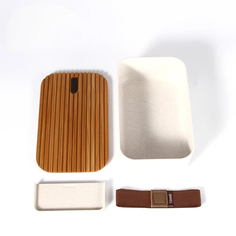 Goodi Journey Retangular Bamboo Fiber Bento Lunch Box Eco Bentobox with Bamboo Lid 34oz