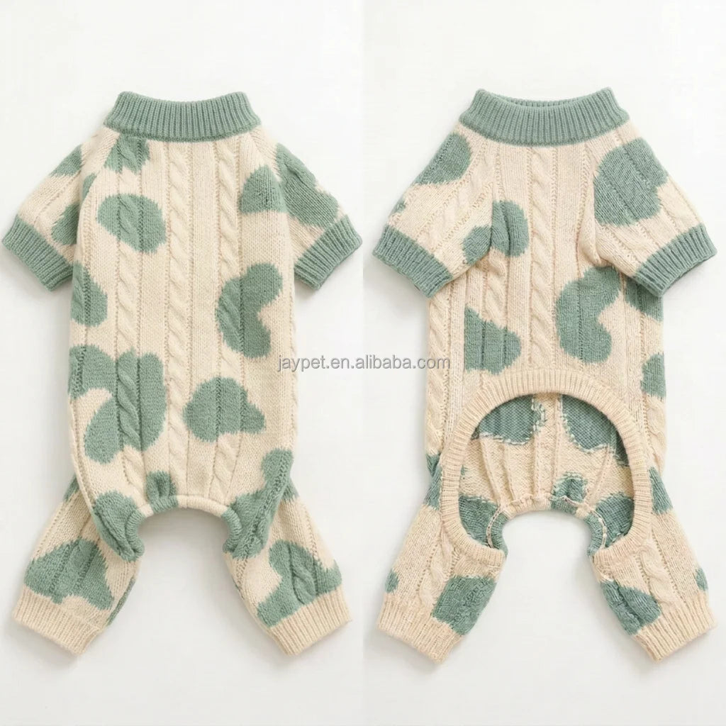 Military Cotton Dot Pattern Knitted Dog Sweater Four Leg Jacquard Warm Winter Puppy