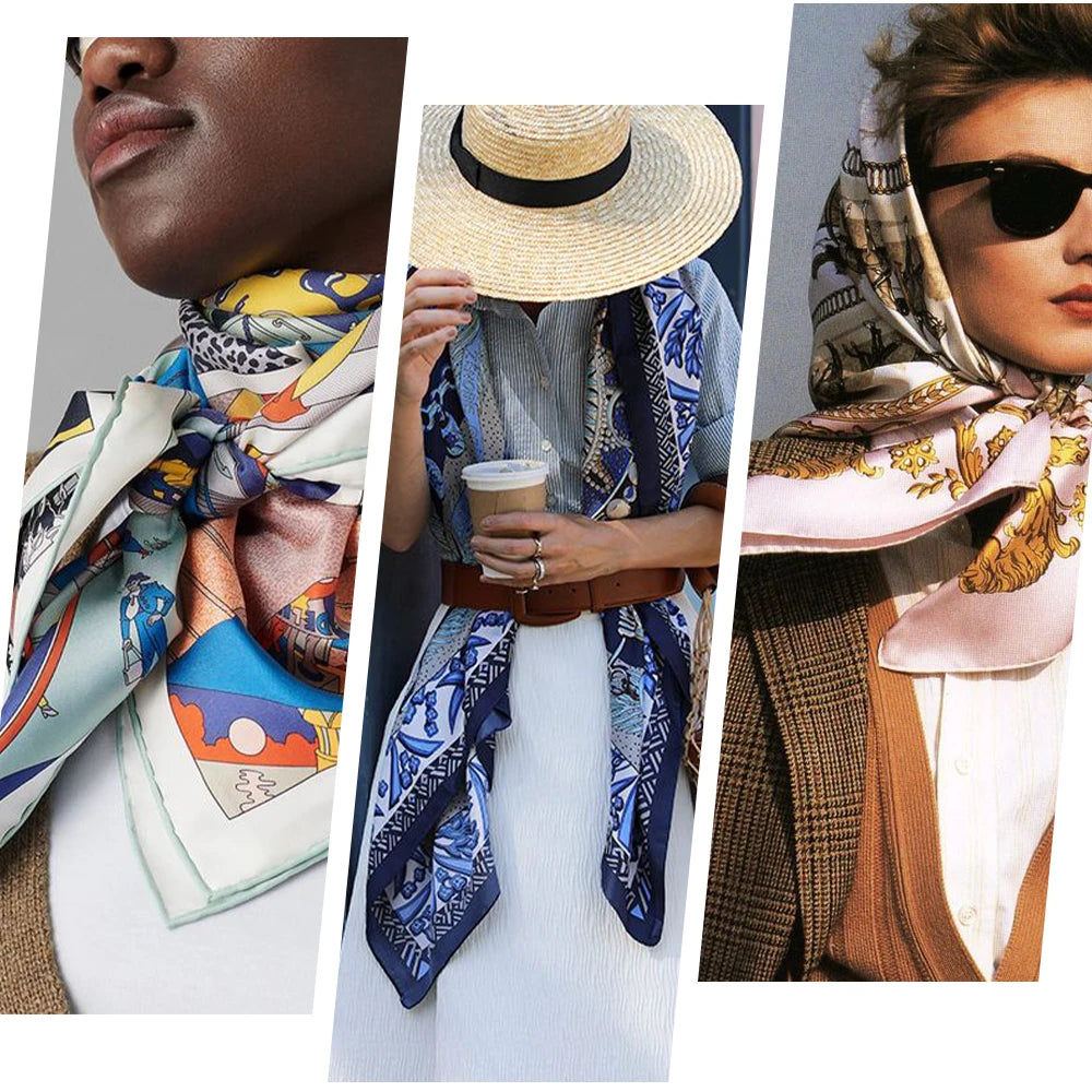 Premium Silk Geometric Digital Print Scarf Custom Women'S Scarves