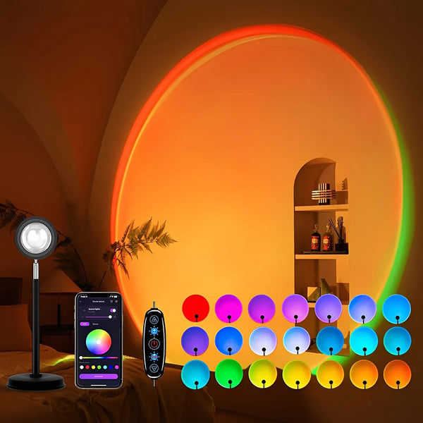 Smart Modern Sunset Projector Lamp-Aluminum Crystal Shade 21 Colors USB Powered LED APP