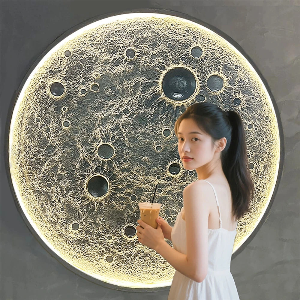 3D Relief Fiberglass Reinforced Plastic Wall Lamp, Moon, Popular Atmosphere, High-End