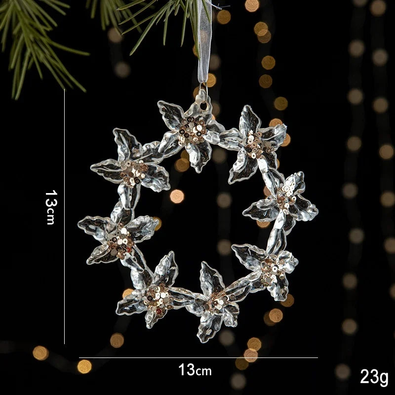Christmas Ornaments Sequins Acrylic Transparent Snowflake Pendant Hanging Decor Christmas