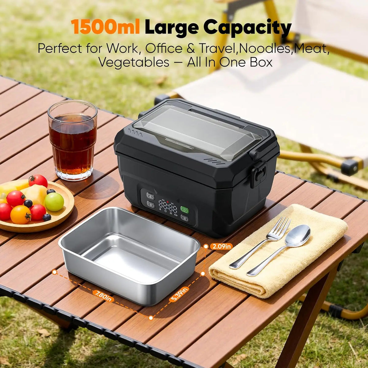 22500mAh Portable Electric Heating Lunch Box Rechargeable 304 Food Warmer Heated Lunch