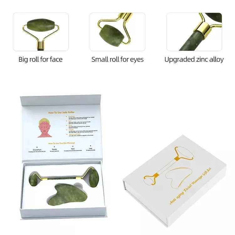 Jade Face Roller Gua Sha Skincare Tool Kit Gift Packaging Box Facial Roller and Guasha