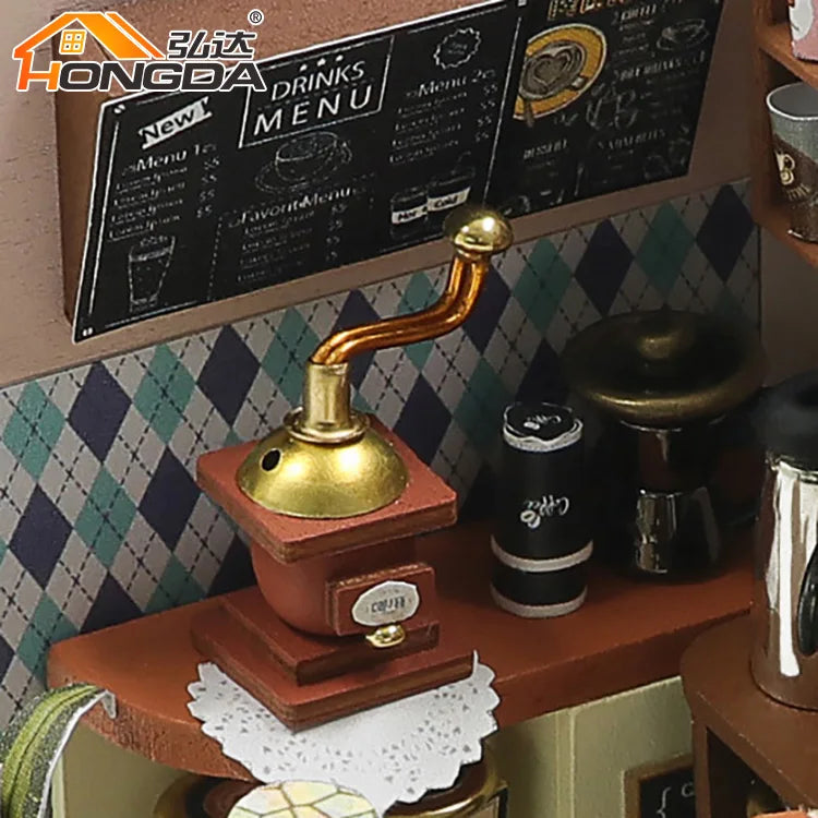 Coffee Shop Miniature Dollhouse Kit, DIY Wooden Mini House