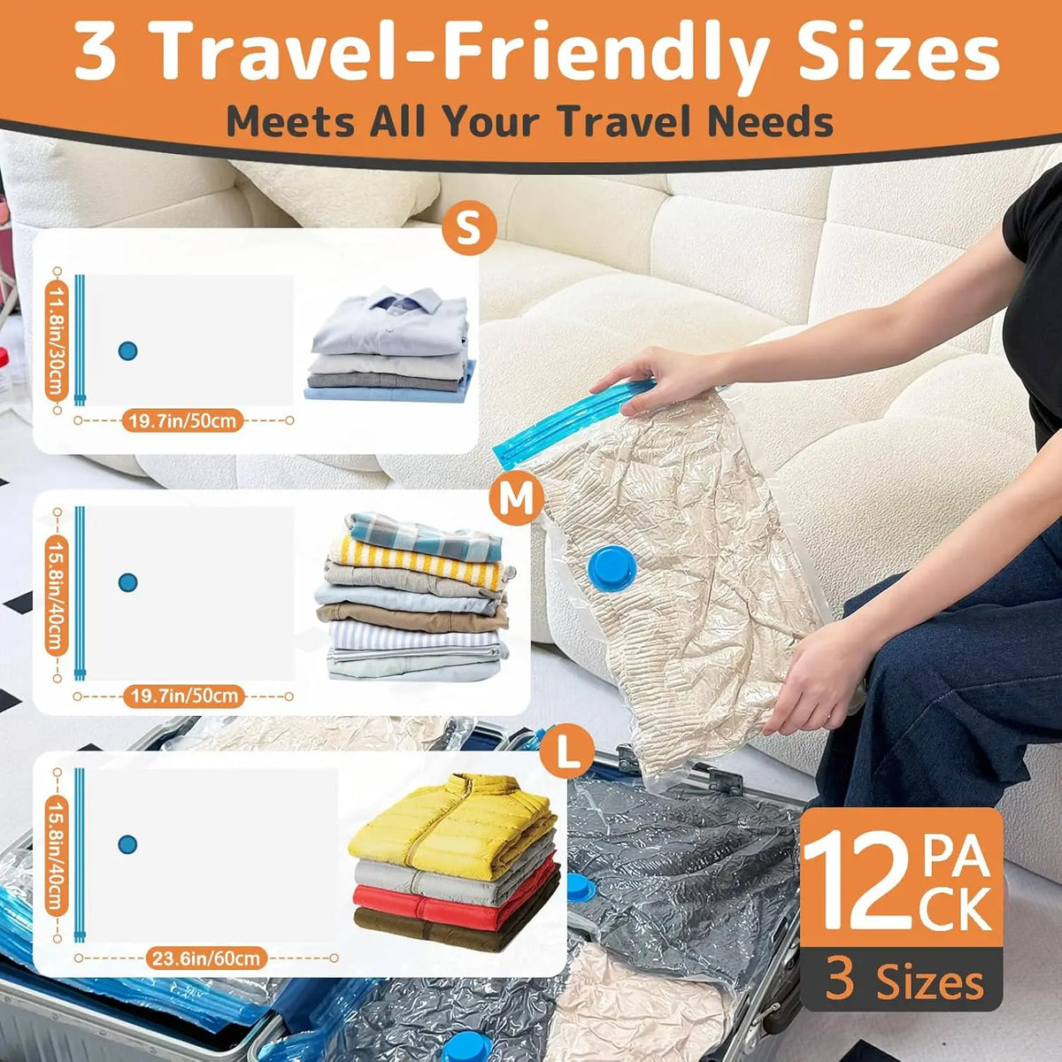 Multiple Packs PA+PE Vacuum Bags Travel Rechargeable Cordless Type-C Pump Carry-On (Pack of 2)
