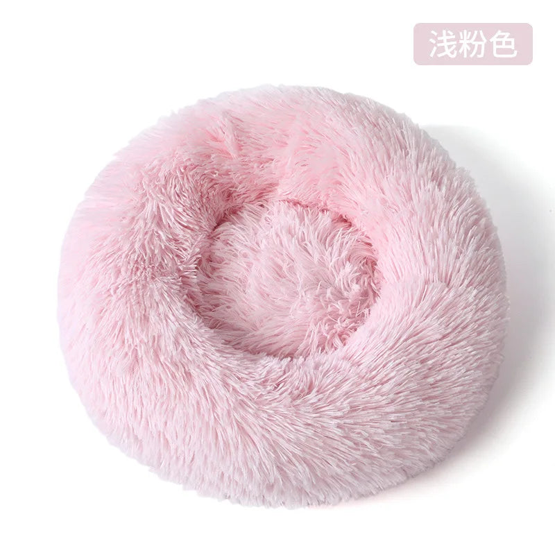 Custom Fluffy Donut Dog Bed Long Plush Calming Pet Bed Soft Round Cat Bed with Anti Slip