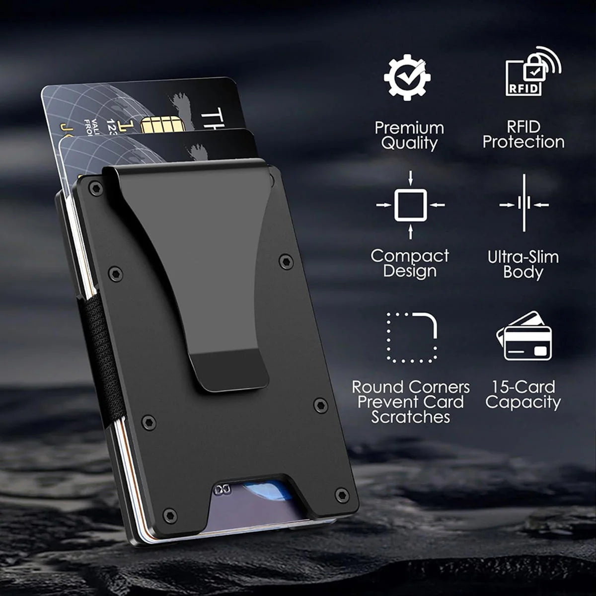 Minimalist Carbon Fiber Card Holder RFID Blocking Slim Unisex Wallet with Money Clip 3