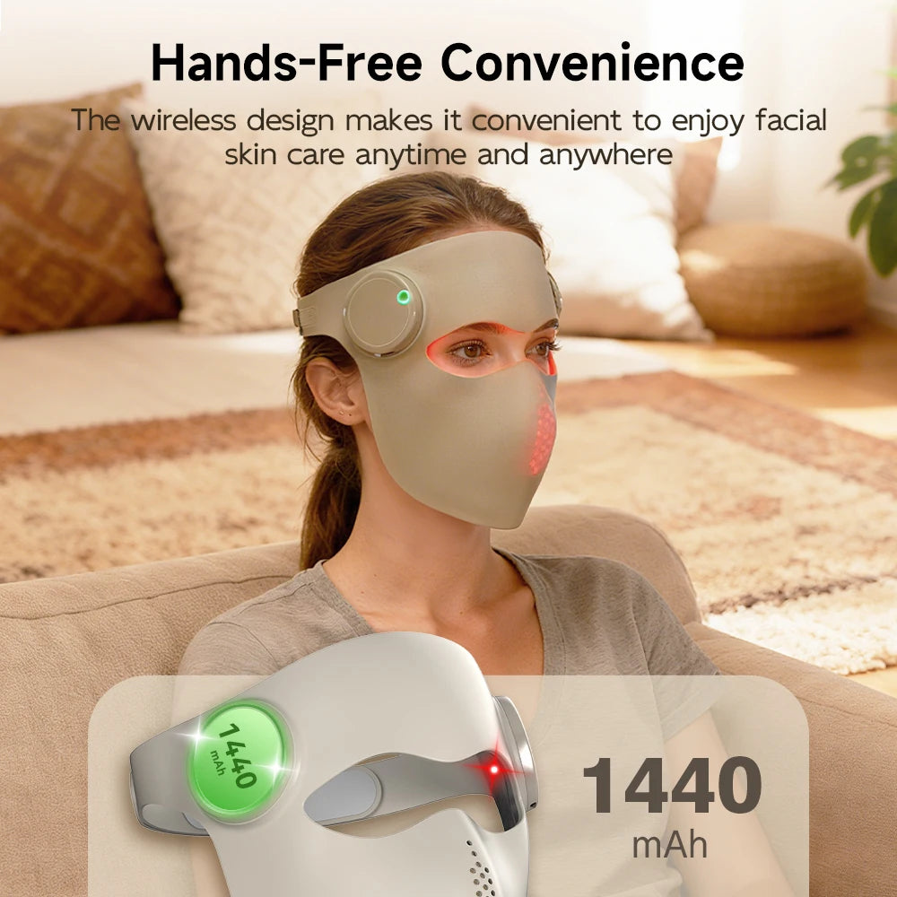 Wireless LED Face Mask with Red and Infrared Light Modes, 9 Colors
