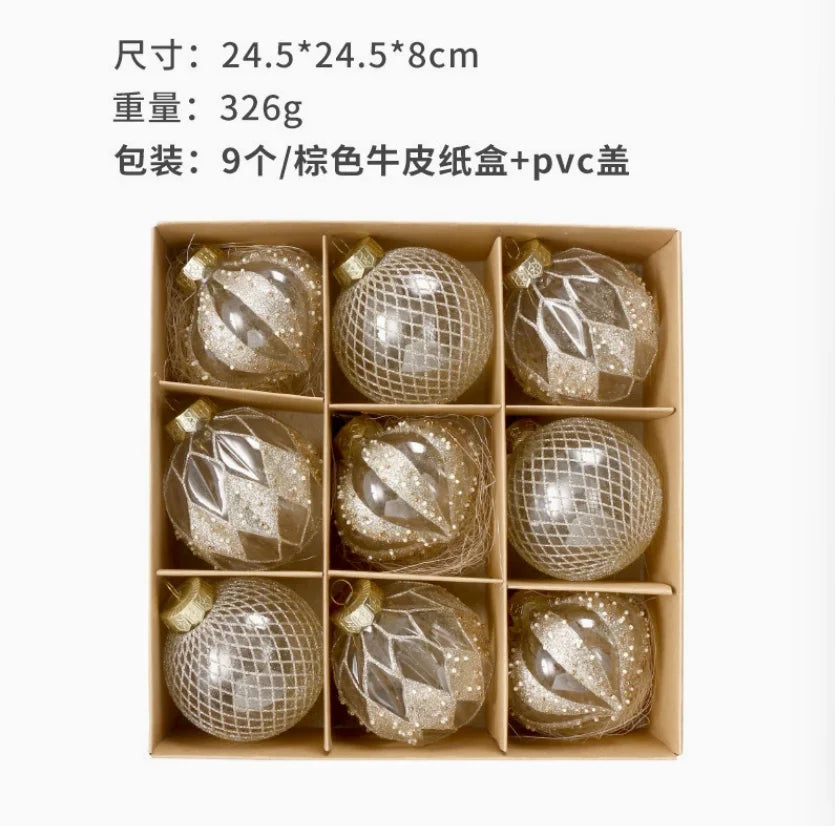 12-Piece Plastic Electroplated Luxury Christmas Ball Set 8cm/6cm Santa Red Gold Green