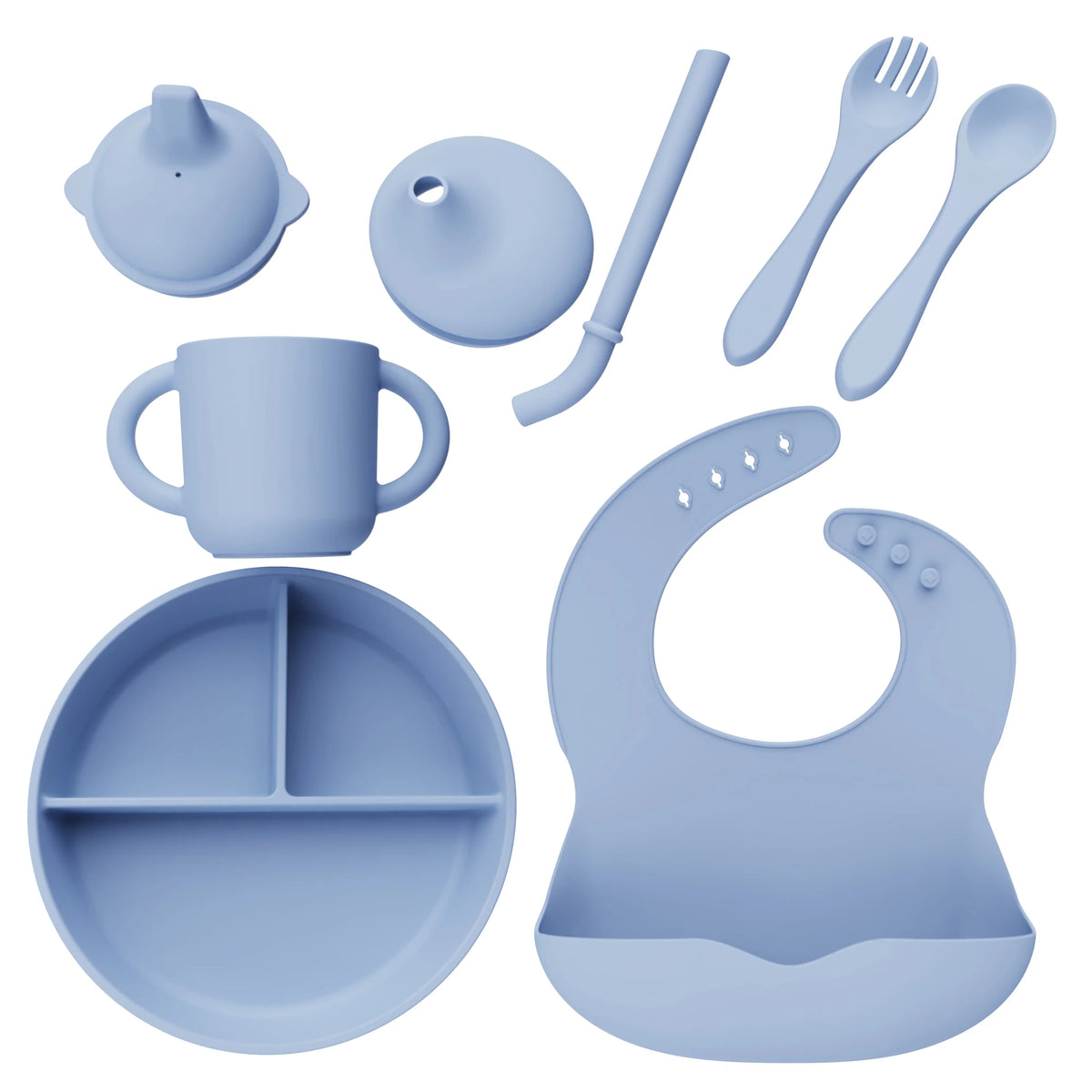 5-in-1 Silicone Baby Feeding Set with Divided Plate, Bowl and Spoon